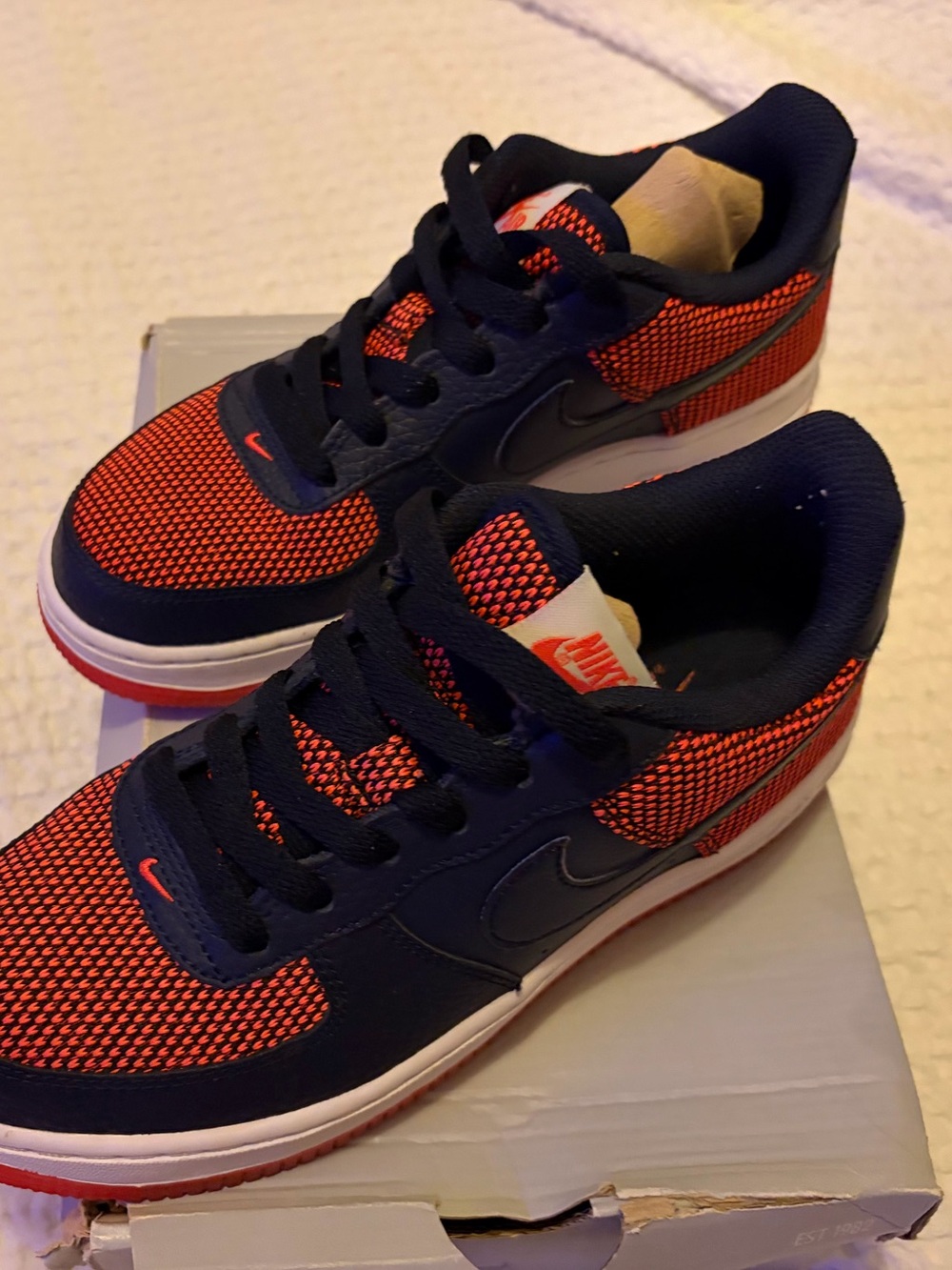 Nike Big Boys Navy & Orange Air Force One Sneakers.
